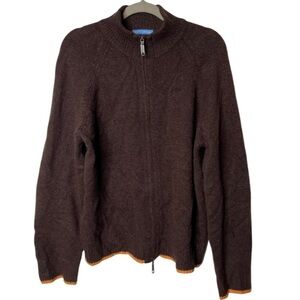 White + Warren men brown cashmere wool blend full zip sweater sz L